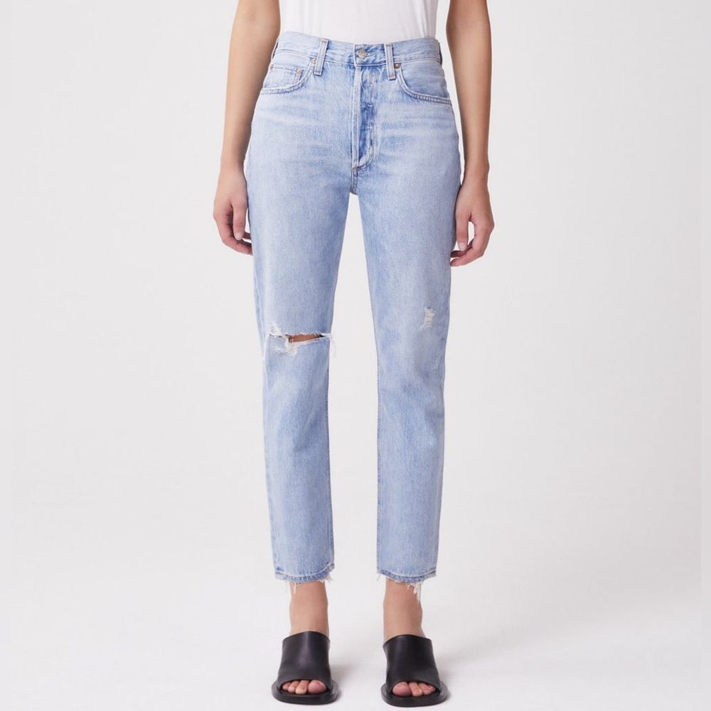 Agolde Jeans Women’s 32 Riley High Rise Straight Crop Light Wash Distressed NWT